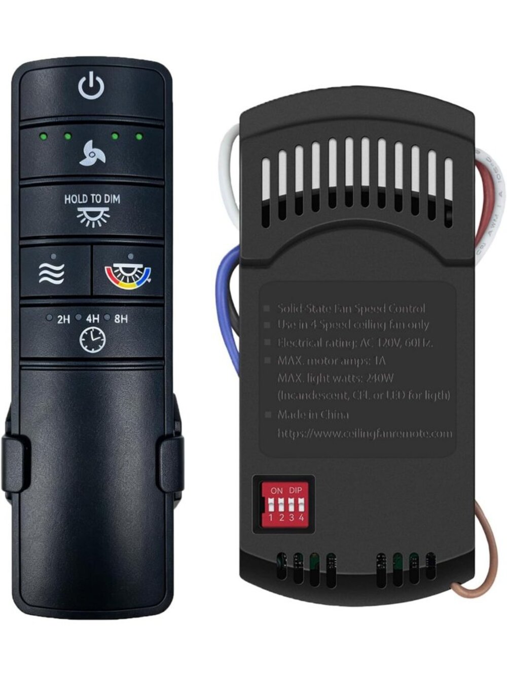 Universal Ceiling Fan Remote Control Kit - 4 Speed, Adjustable Color Temperature